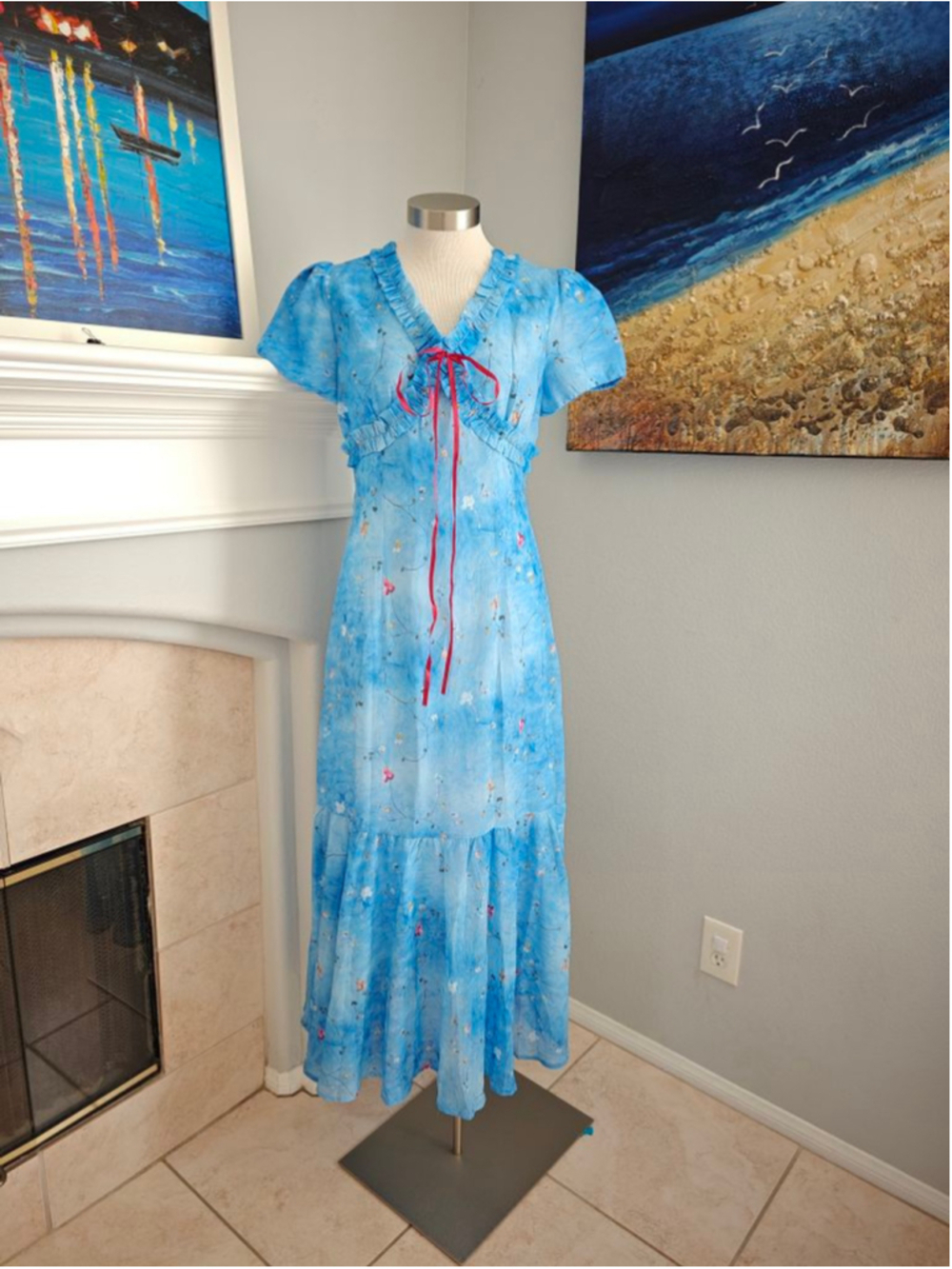 Women's Blue Floral Maxi Dress
